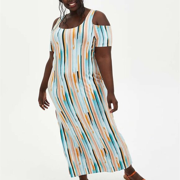 Striped Cold Shoulder Maxi Dress - Picture 1 of 6